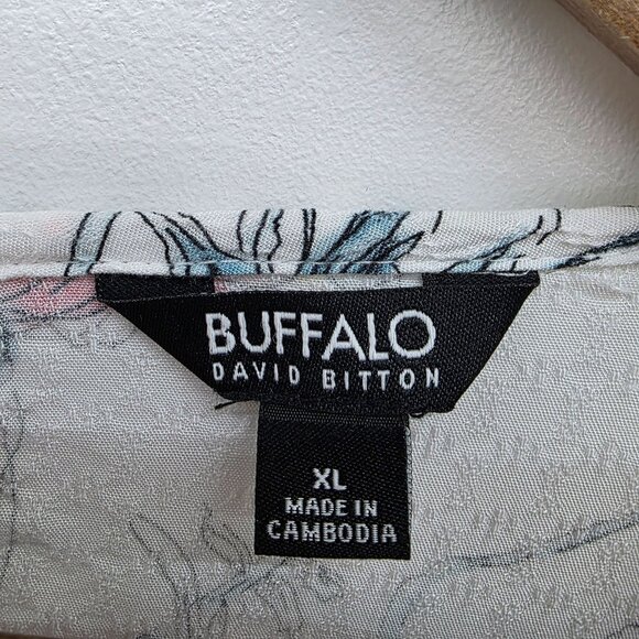 Buffalo David Bitton Womens XL Floral Tie-Front Top White Pink Short Sleeve - Picture 9 of 14